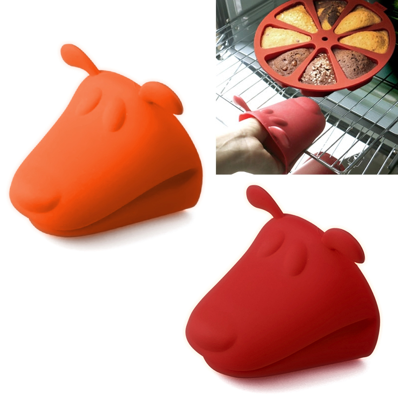 Silicone Oven Gloves Heat Resistant Mini Mitt Pot Holder Dog Head Shaped - Image 9