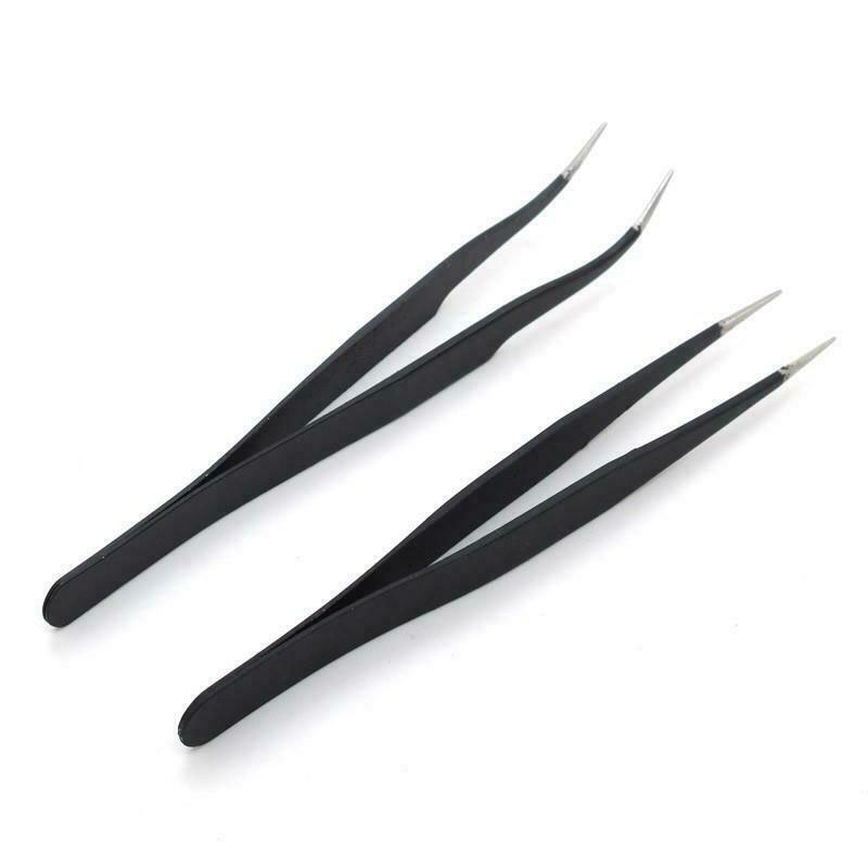 Tweezers for Eyelash Extensions, Straight and Curved Tip Tweezers Nippers Set of 2, 4, 6 - Image 3