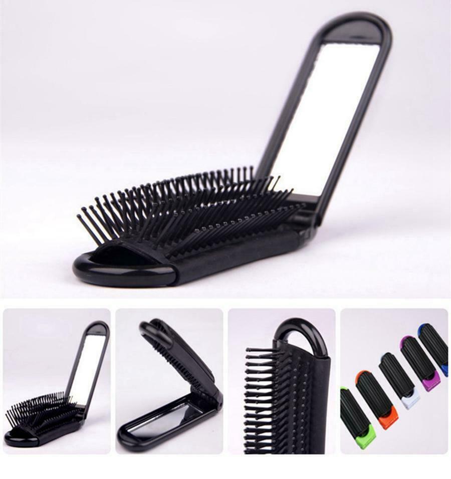 Portable Folding Hair Brush With Mirror Compact Travel Comb - Image 7