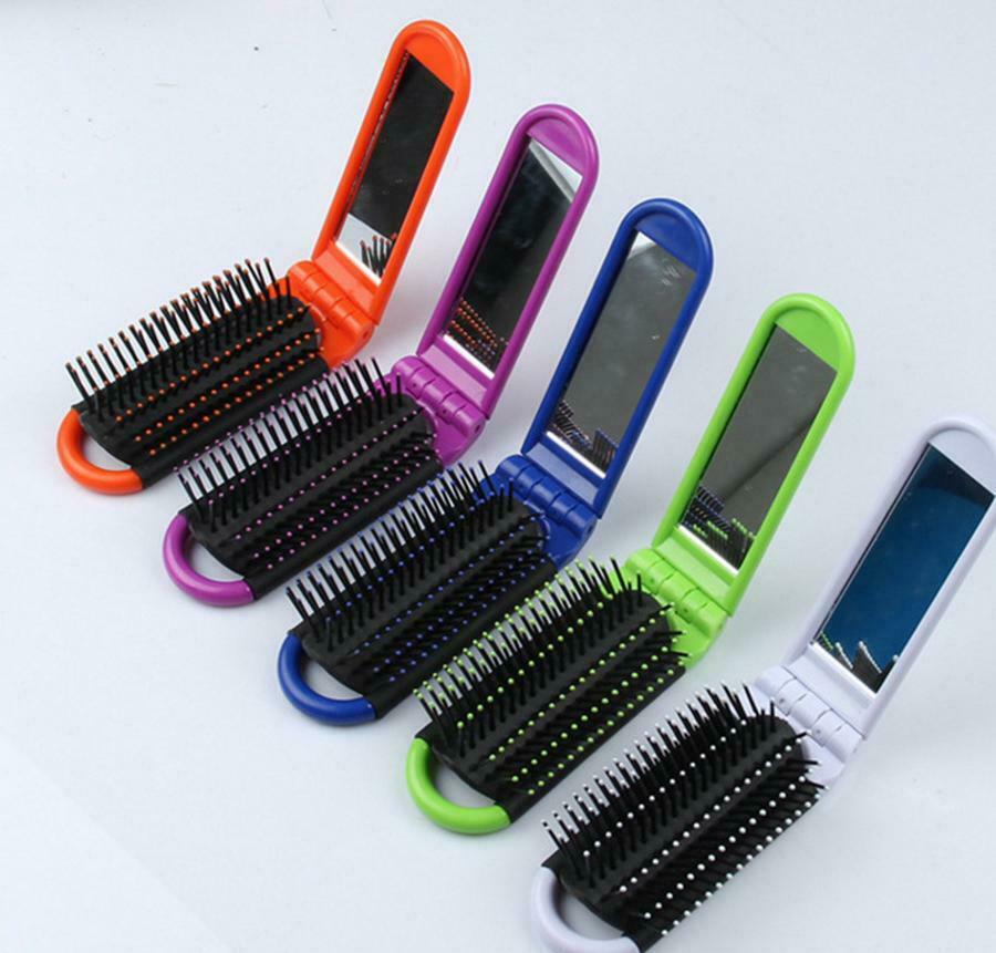 Portable Folding Hair Brush With Mirror Compact Travel Comb - Image 6