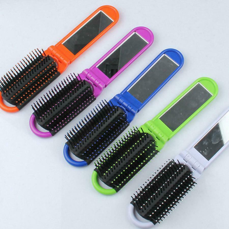 Portable Folding Hair Brush With Mirror Compact Travel Comb - Image 8