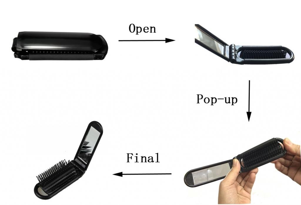 Portable Folding Hair Brush With Mirror Compact Travel Comb - Image 2