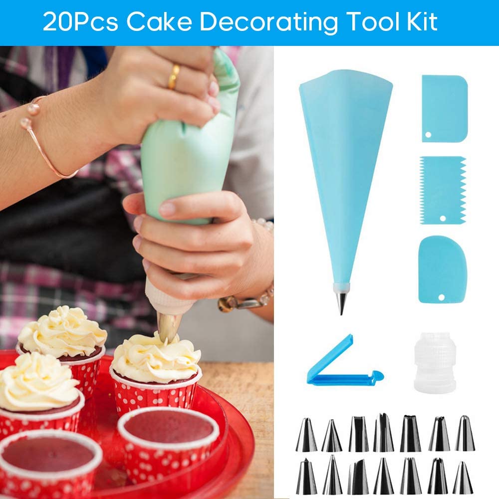 CupCake Decorating Kit, 20 Pcs Cake Baking Set , Russian Nozzles Flower Piping Tips, Silicon Piping Bag, Closed Star, Open Star, French, leaf - Image 2