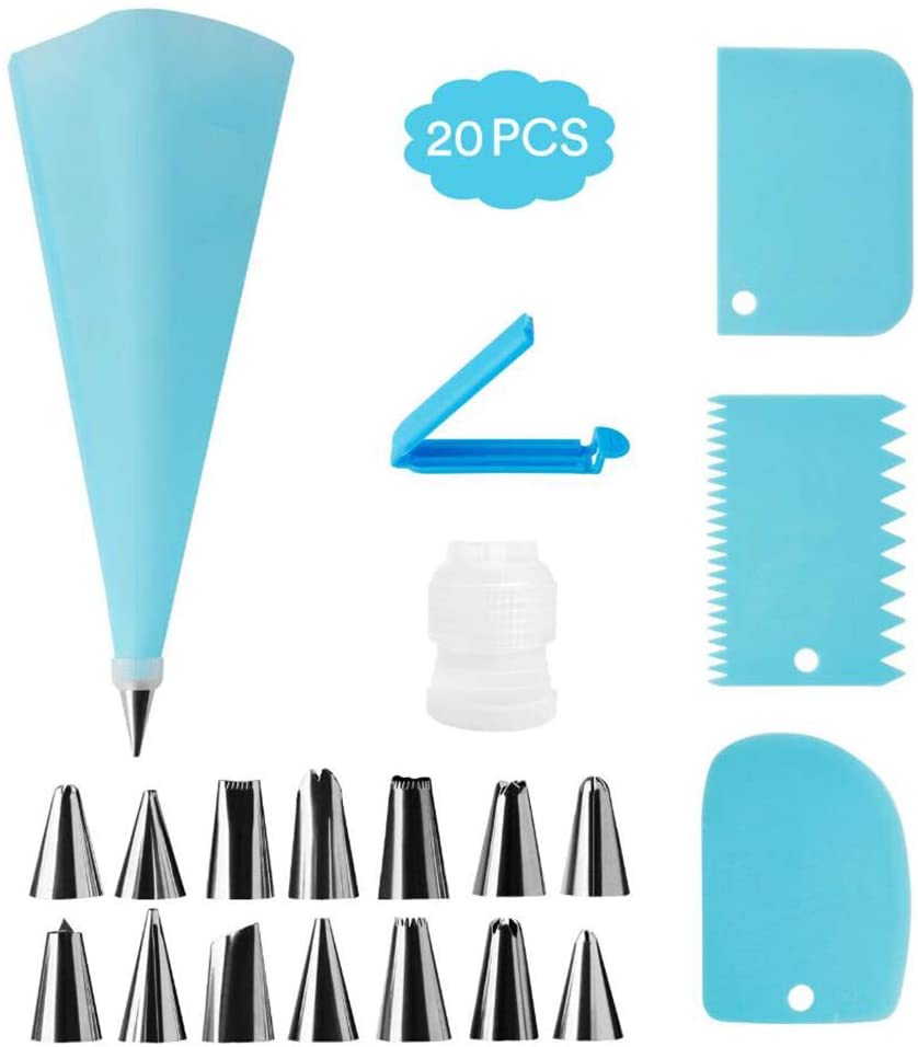 CupCake Decorating Kit, 20 Pcs Cake Baking Set , Russian Nozzles Flower Piping Tips, Silicon Piping Bag, Closed Star, Open Star, French, leaf - Image 3