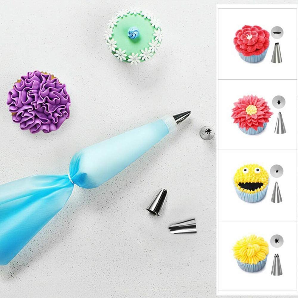 CupCake Decorating Kit, 20 Pcs Cake Baking Set , Russian Nozzles Flower Piping Tips, Silicon Piping Bag, Closed Star, Open Star, French, leaf - Image 4