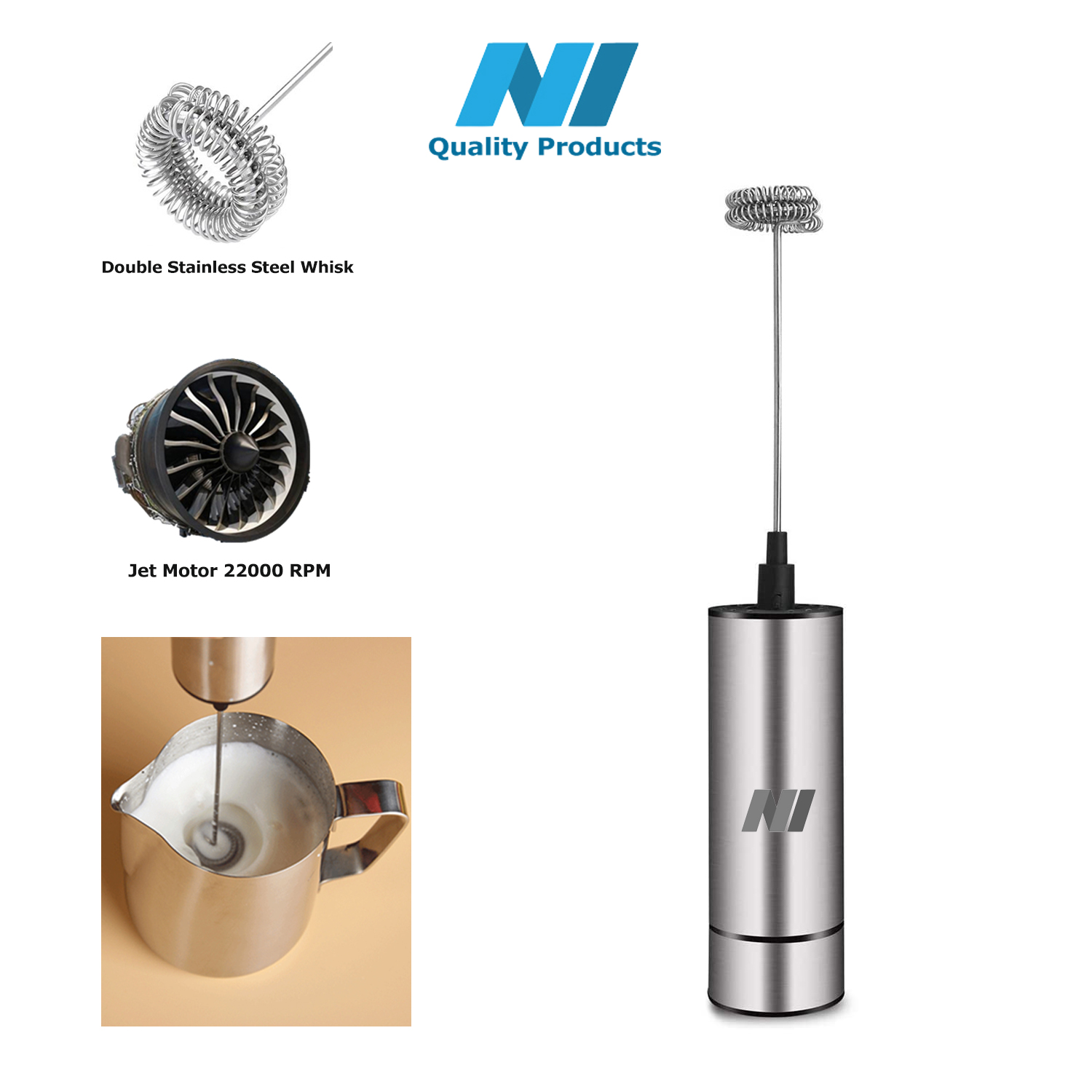 N1- Electric Milk Frother Powerful 22000 RPM Motor, High Quality Stainless Steel Drink Foamer Whisk Mixer Stirrer Coffee Eggbeater Cappuccino Latte Maker - Image 5