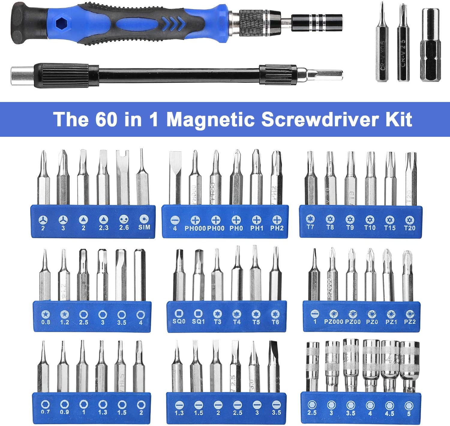 N1 Precision Screwdriver Set,60-Piece Electronics Precision Screwdriver in 1 with 56 Bits Multi-Type Magnetic Screwdriver Kit, Stainless Steel Professional Repair Tools Kit For Phone, Laptop, PC, Camera - Image 8