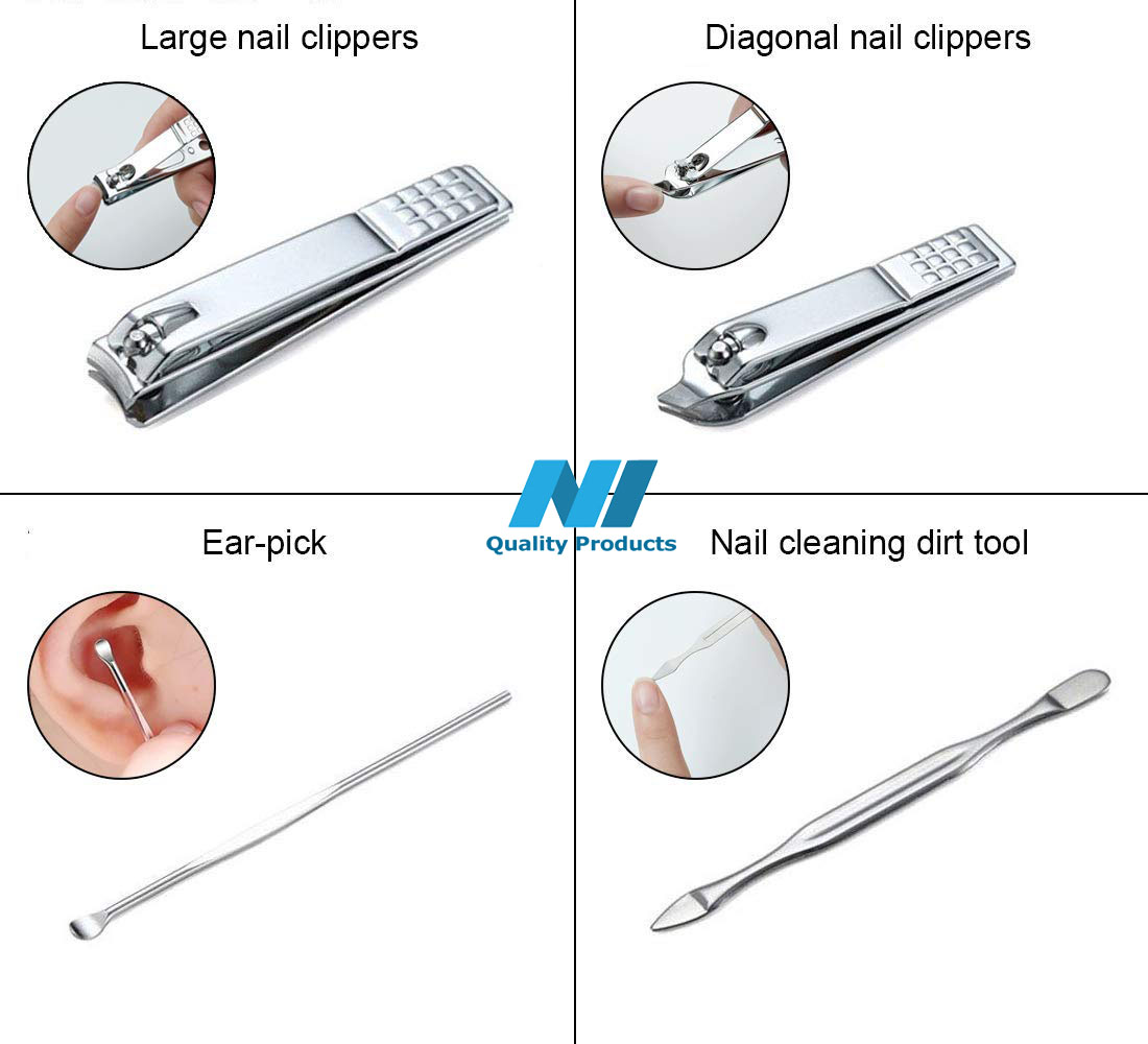 N1- Manicure Tools Set 7 in 1, Nail Care Tools with Luxurious Travel Case, Professional Stainless Steel Nail Clippers Set, Tweezers, Nail file, Eyebrow Scissors - Image 9
