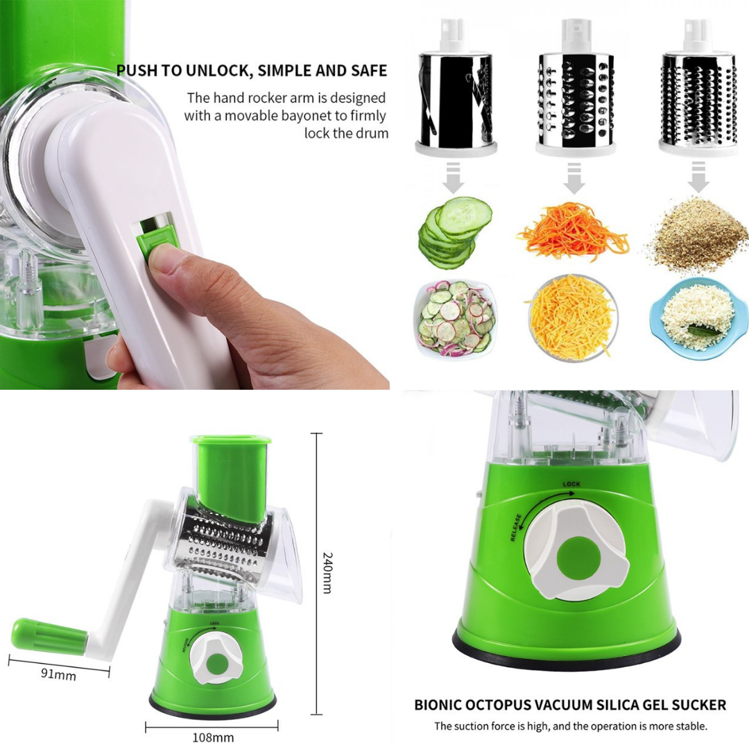 Rotary Cheese Grater, 3 Interchangeable Blades, Powerful Suction, Dishwasher Safe, Mandolines & Slicers - Image 7