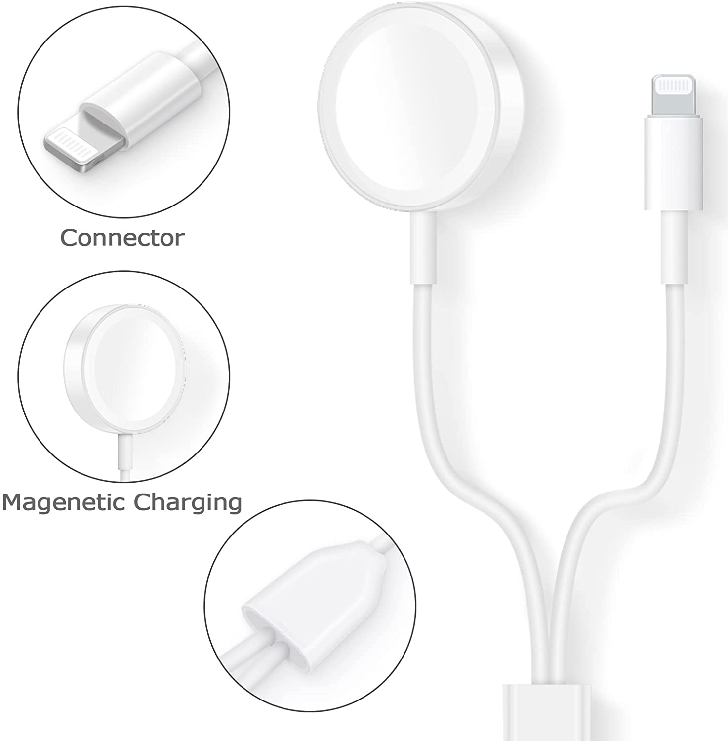 Smart Watch Charger USB Cable For Apple Watch All Series 7/6/5/4/3/2/1 and for All iPhone, iPad - 2 in1 Smart Charging Cable - Image 6