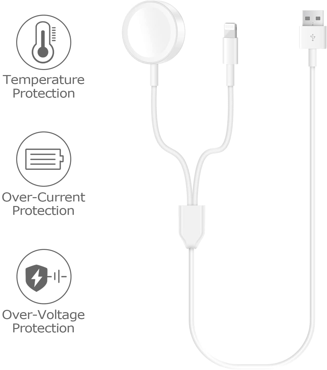 Smart Watch Charger USB Cable For Apple Watch All Series 7/6/5/4/3/2/1 and for All iPhone, iPad - 2 in1 Smart Charging Cable - Image 5
