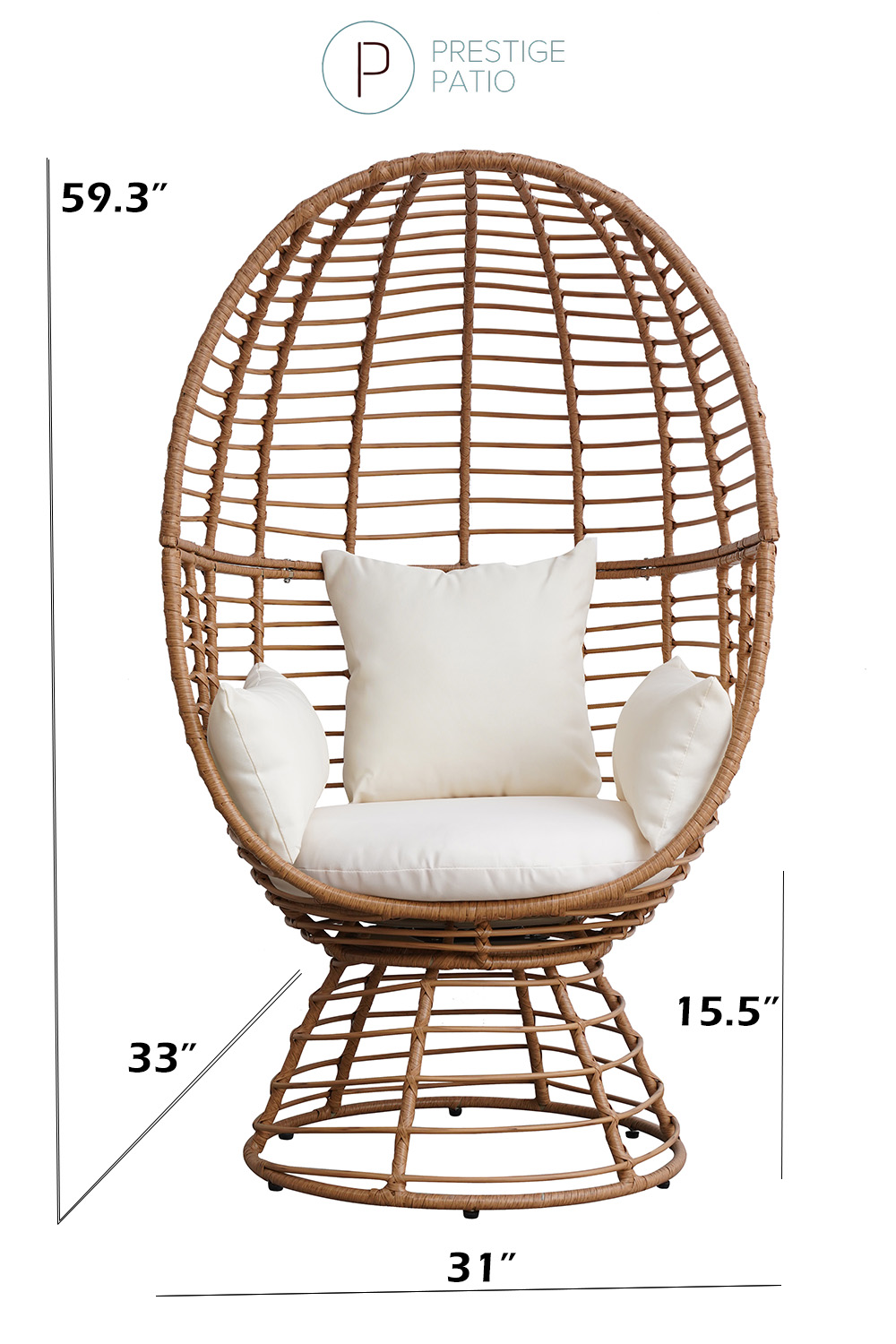 Prestige Patio - Outdoor Wicker Swivel Basket Egg Chair, Pod Chair, Lounge Chair with Cushion - Image 5
