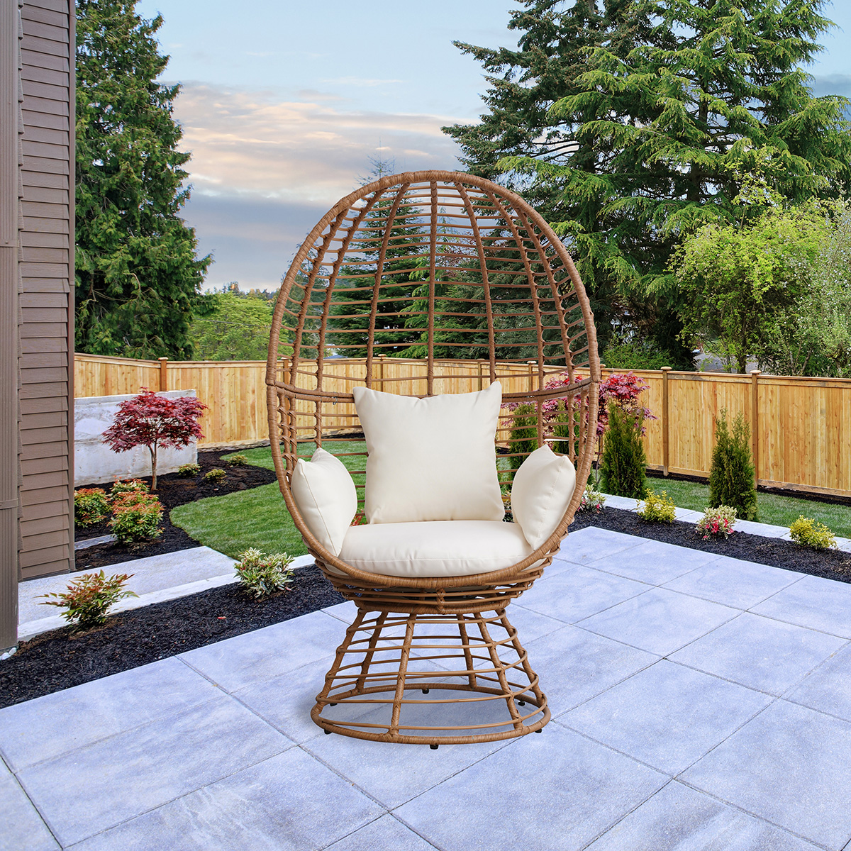 Prestige Patio - Outdoor Wicker Swivel Basket Egg Chair, Pod Chair, Lounge Chair with Cushion - Image 3