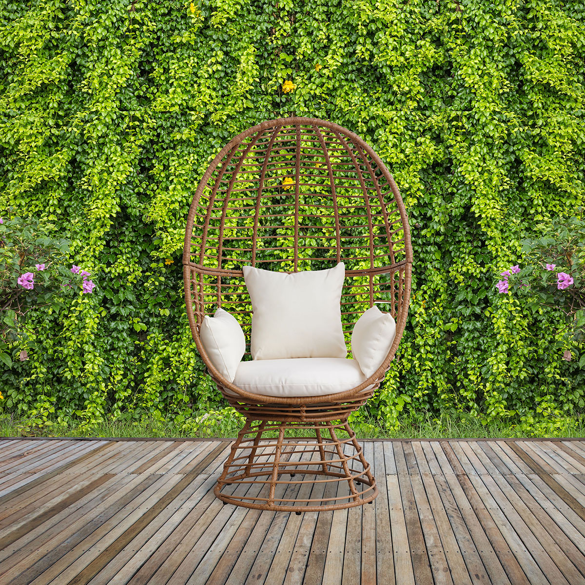 Prestige Patio - Outdoor Wicker Swivel Basket Egg Chair, Pod Chair, Lounge Chair with Cushion - Image 4
