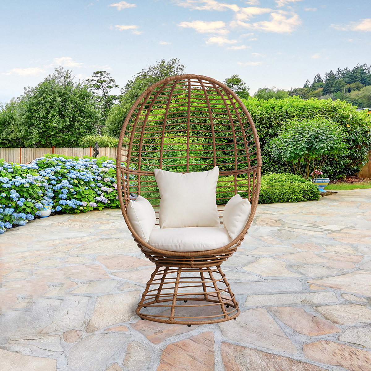 Prestige Patio - Outdoor Wicker Swivel Basket Egg Chair, Pod Chair, Lounge Chair with Cushion - Image 2