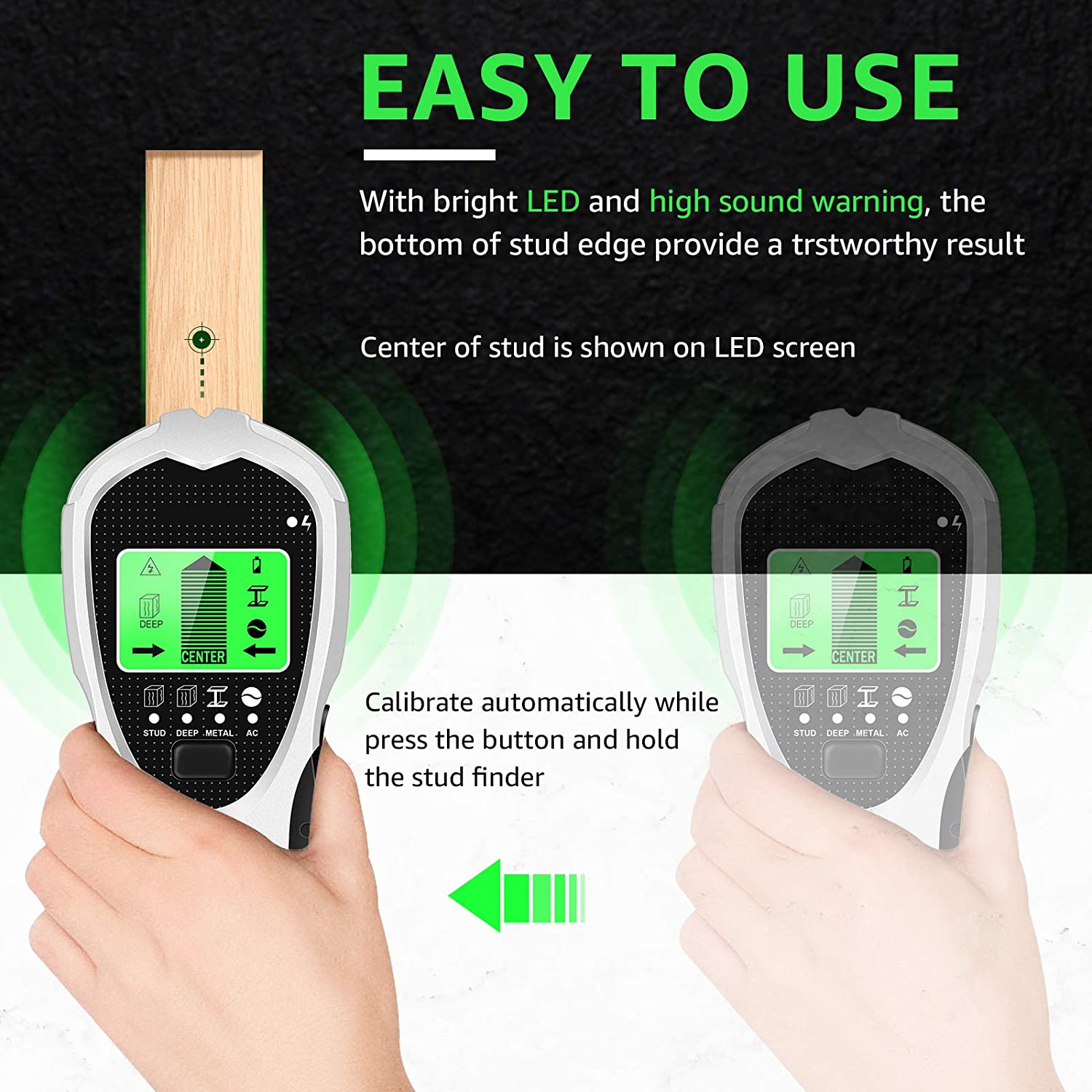 Stud Finder Wall Scanner 4 in 1 Stud Center Finders for Studs, Wood, Metal, AC Wires Detection, HD LCD Display and Audio Alarm - Image 4
