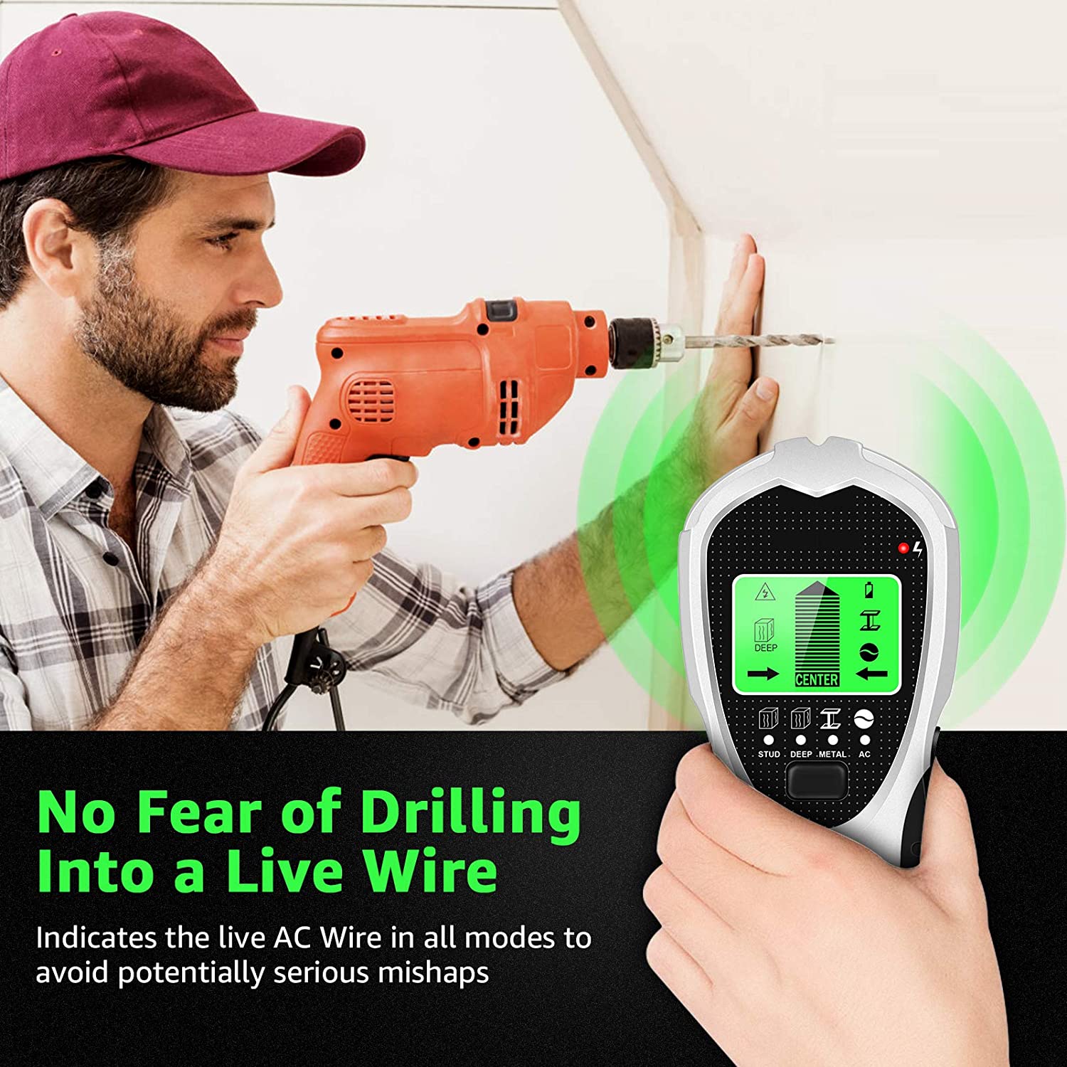 Stud Finder Wall Scanner 4 in 1 Stud Center Finders for Studs, Wood, Metal, AC Wires Detection, HD LCD Display and Audio Alarm - Image 6