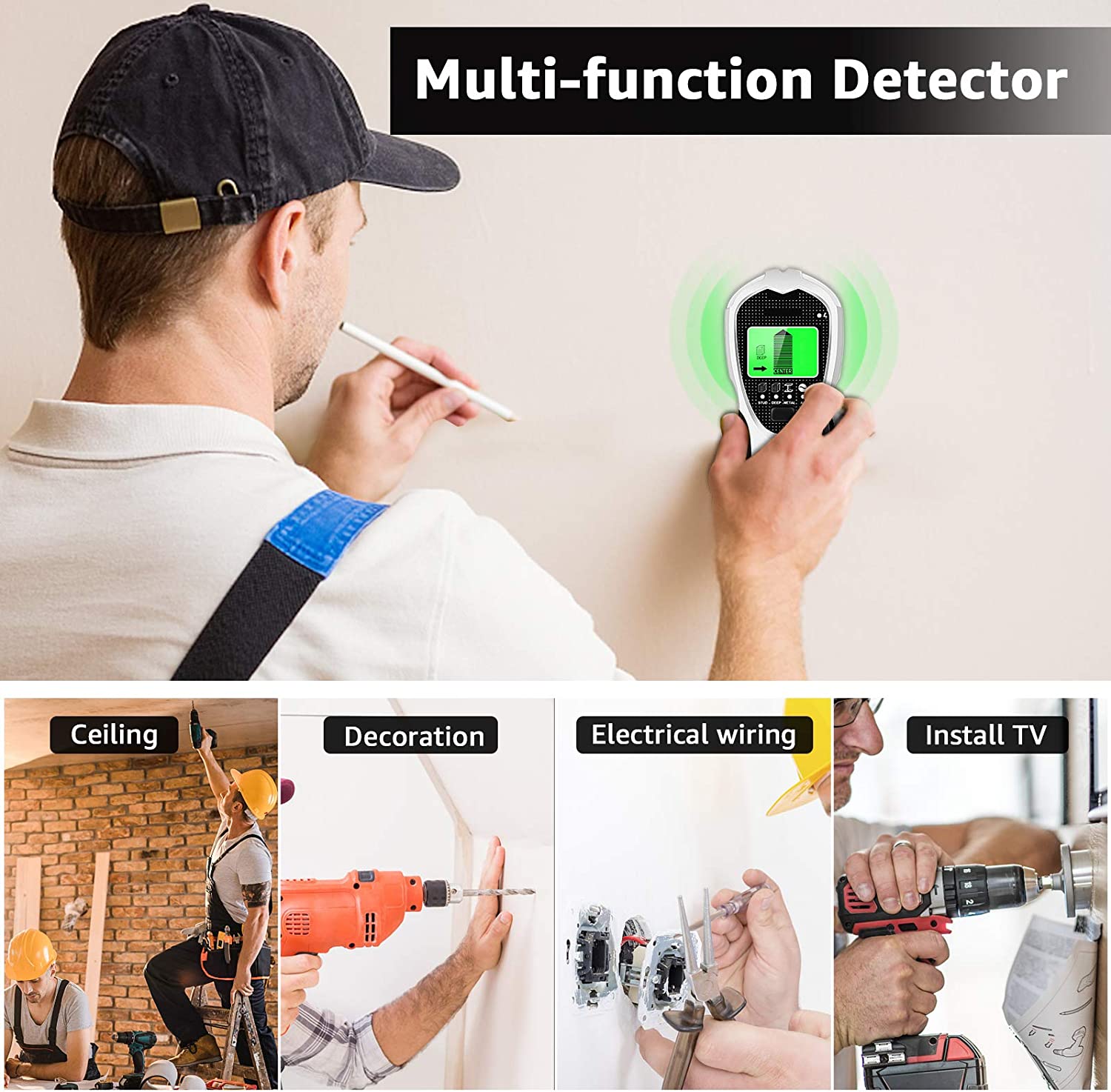 Stud Finder Wall Scanner 4 in 1 Stud Center Finders for Studs, Wood, Metal, AC Wires Detection, HD LCD Display and Audio Alarm - Image 7