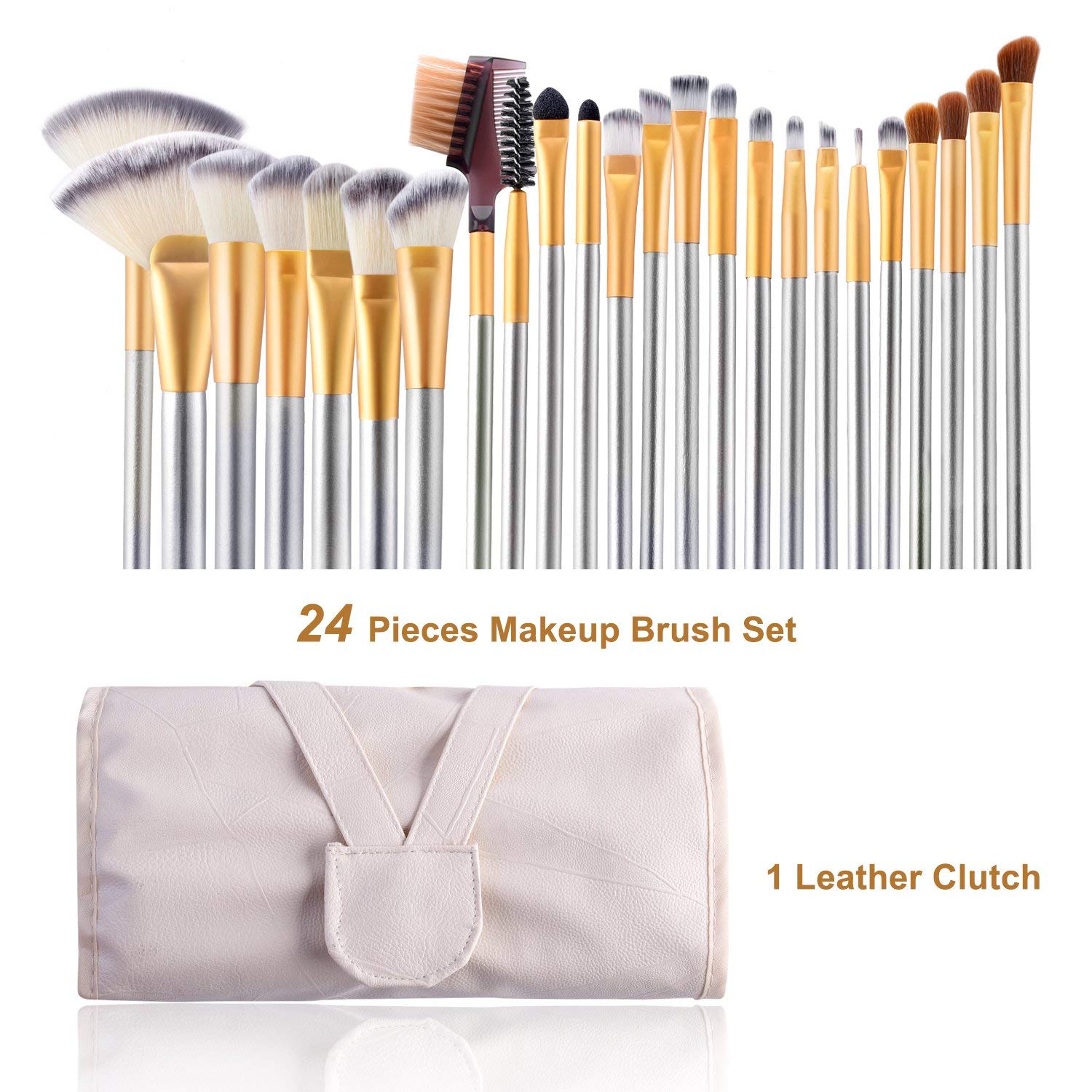 24 Pcs Makeup Brushes Set for Foundation, Face Powder, Blush Blending Brushes, Cruelty-Free Synthetic Fiber Bristles, Travel Makeup bag Included - Image 4