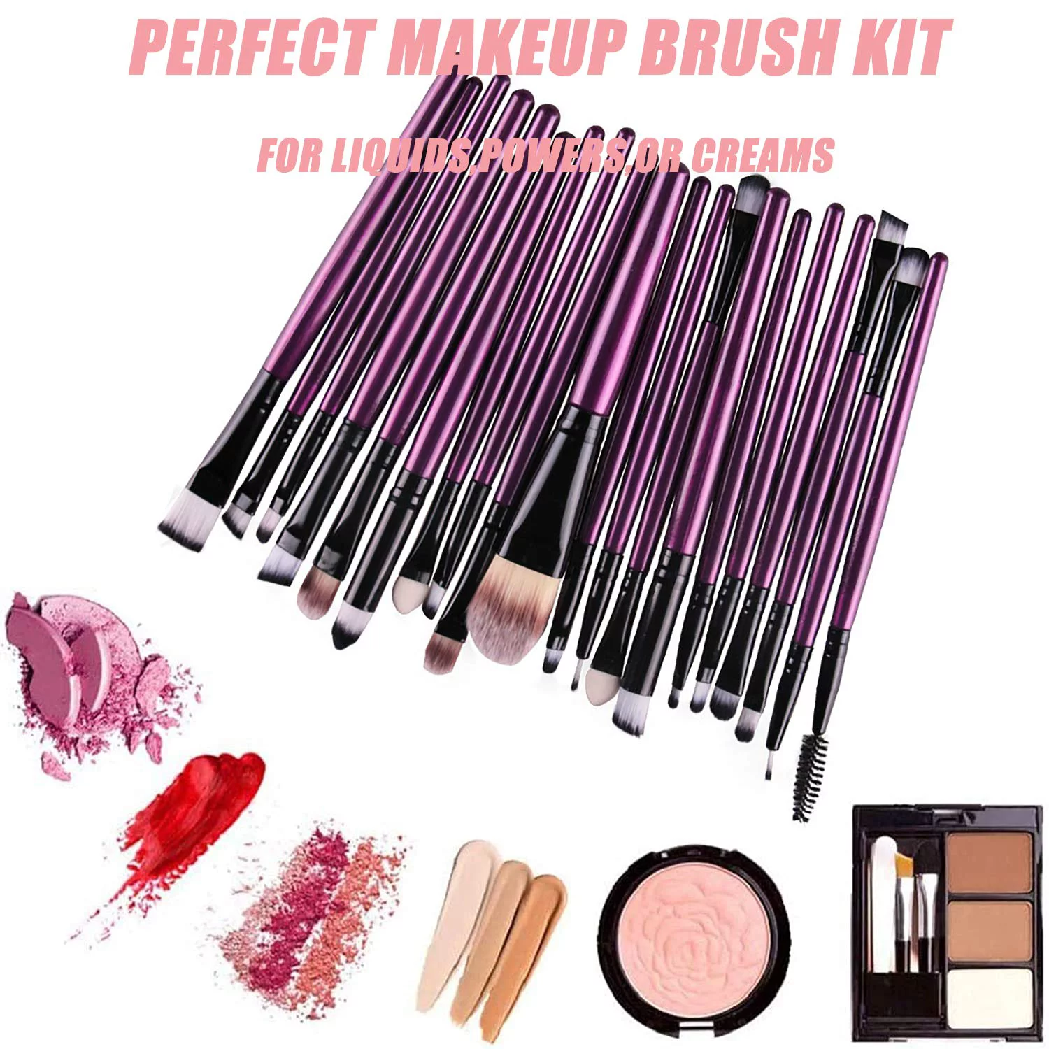 20 pcs Makeup Brush Set tools Make-up Toiletry Kit Wool Make Up Brush Set - Image 4