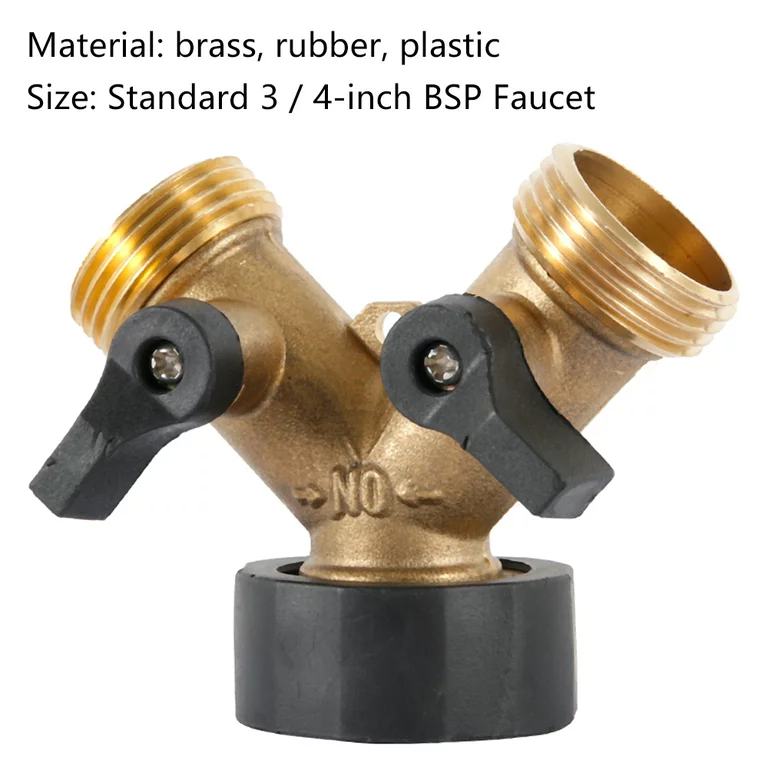 Double Tap Connector, Splitter Faucet Faucet Y 2 Way Garden Hose for 3/4 "Supply Hoses, Double Brass Outdoor Garden Faucet - Image 4