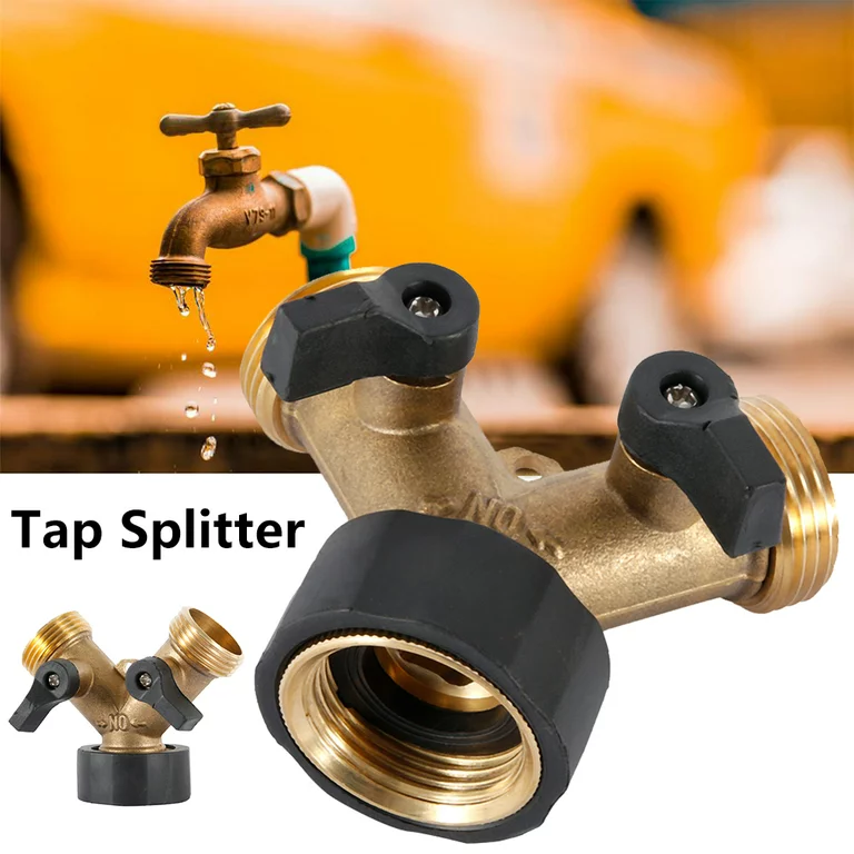 Double Tap Connector, Splitter Faucet Faucet Y 2 Way Garden Hose for 3/4 "Supply Hoses, Double Brass Outdoor Garden Faucet - Image 5