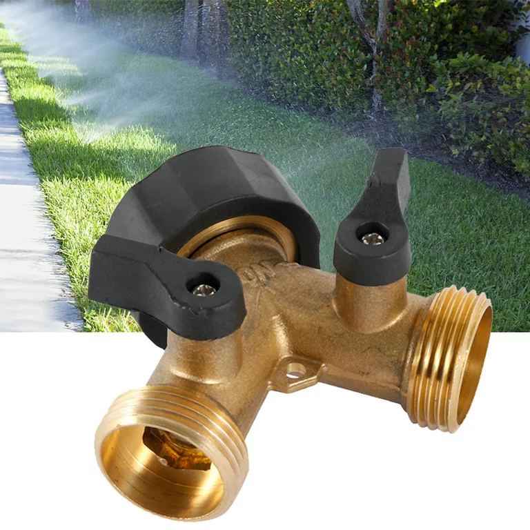 Double Tap Connector, Splitter Faucet Faucet Y 2 Way Garden Hose for 3/4 "Supply Hoses, Double Brass Outdoor Garden Faucet - Image 2