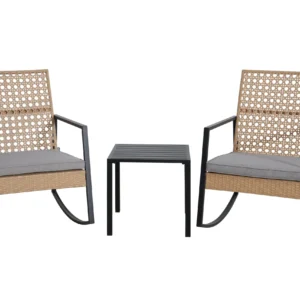 Nicole Miller Patio 3 Piece Outdoor ROCKER CHAT SET with Coffee Table and Cushions