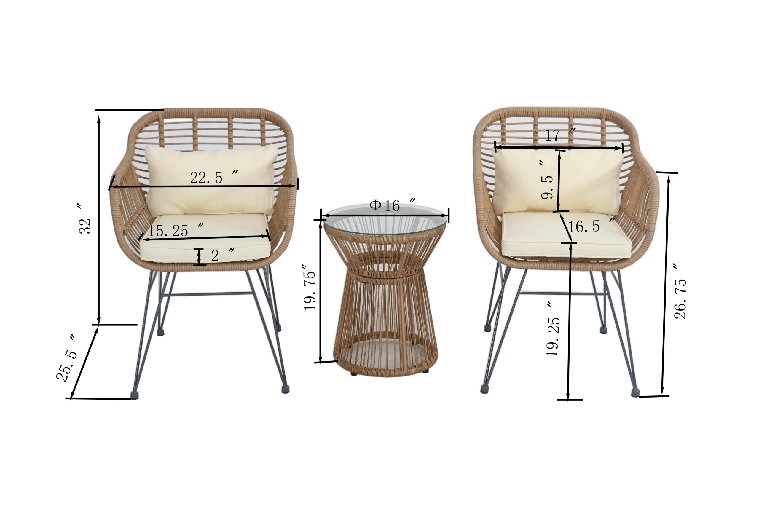 Nicole Miller Patio 3 Piece Wicker Bistro Set with Cushions - Image 5