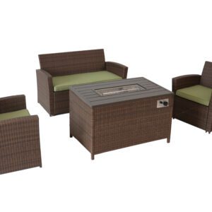 Prestige Patio 4 Pieces PE Rattan Wicker Sectional Sofa with 41" 50,000 BTU Gas Fire Pit Table.